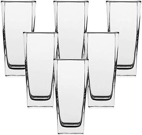 Satvikaya Crystal Clear Glass Elegant Drinking Cups for Water Wine Juice Beer Cocktails and Mixed Drinks Heavy Duty Square Bottom for Bars Restaurants,Kitchen,Home 320-ML (Set of 6) - Home Decor Lo