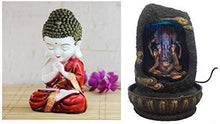 Load image into Gallery viewer, eCraftIndia Child Monk Figurine (15 cm X 10 cm X 20 cm, Red) &amp; Lord Ganesha Polystone Water Fountain (23 cm X 23 cm X 30 cm, Brown, Wf9846) Combo - Home Decor Lo