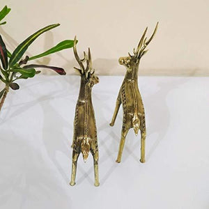 Shambhavi Creations™ Brass Deer Statue Vastu, Dhokra Brass Decor, Showpiece for Home Decoration (Gold Color, 200 g x 2, 4 x 1.5 x 6.5), Pack of 2 - Home Decor Lo