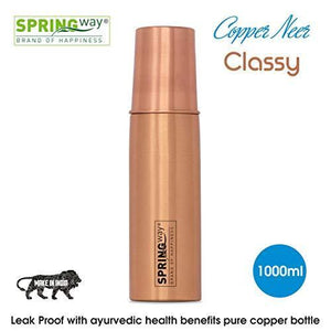 SPRINGWAY - Brand of Happiness® - Copper Neer Classy Pure Copper Water Bottle with Glass, Advanced Leak Proof Protection and Joint Less, Ayurveda and Yoga Health Benefits. (1000ml, 1Unit) - Home Decor Lo