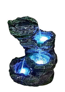 Rose Petals 3 Steps 3 Layer Water Fountain for Home Decor/Living Room/Hall/Office/Garden/Puja Room/Indoor/Outdoor (Green Rock) - Home Decor Lo