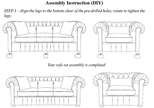 Solid Wood Velvet Button Tuffted 3 Seater Chesterfield Sofa Set for Li ...