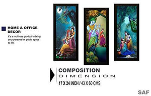 SAF Set of 3 Radha Krishna Religious UV Coated Home Decorative Gift Item Framed Painting 17 inch X 24 inch - Home Decor Lo