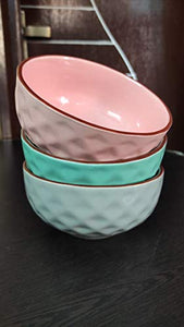 Separate Way Ceramic Soup/Dessert Bowl 400 Ml, 5.3 Inch Diameter Comes with Pink,Green,Light Gray Set of 3 - Home Decor Lo