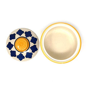 The Earth Store Ceramic Handcrafted Microwave Safe Moroccan Yellow Blue Dinner Serving Bowl/Donga/Casserole Set with Lid for Home Kitchen, Dining Table Serving Ware Storage Containers (Set of 2) - Home Decor Lo