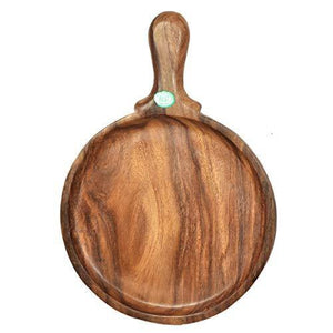 All About Wood Hand Crafted Wooden Pizza Plate/Snack Serving Plate for Kitchen/Home/Café (Sheesham Wood, Brown) - Home Decor Lo