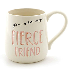 Enesco 6000524 Our Name Is Mud "Fierce Friend" Stoneware Engraved Coffee Mug, 16 oz, Pink - Home Decor Lo