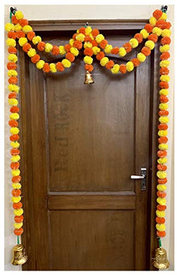 SPHINX Artificial Marigold Fluffy Flowers Garlands Door Toran /door Hangings (Yellow & Dark Orange, 1 Piece) - Home Decor Lo