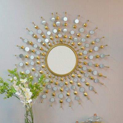 Furnish Craft Glass Wall Mirror (Gold_36 X 36 Inch) - Home Decor Lo