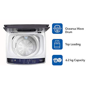 Haier 6.2 Kg Fully-Automatic Top Loading Washing Machine (HWM62-AE, White with Blue lid) - Home Decor Lo