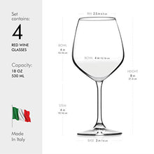 Load image into Gallery viewer, Paksh Novelty Italian Red Wine Glasses - 18 Ounce - Lead Free - Shatter Resistant - Wine Glass Set of 4, Clear - Home Decor Lo