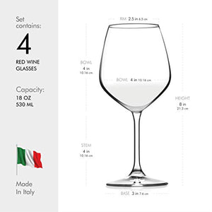 Paksh Novelty Italian Red Wine Glasses - 18 Ounce - Lead Free - Shatter Resistant - Wine Glass Set of 4, Clear - Home Decor Lo
