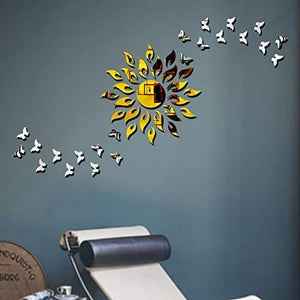 Bikri Kendra - Sun Golden with Butterfly Silver - 3D Mirror Acrylic Wall Stickers Decorative - Home Decor Lo
