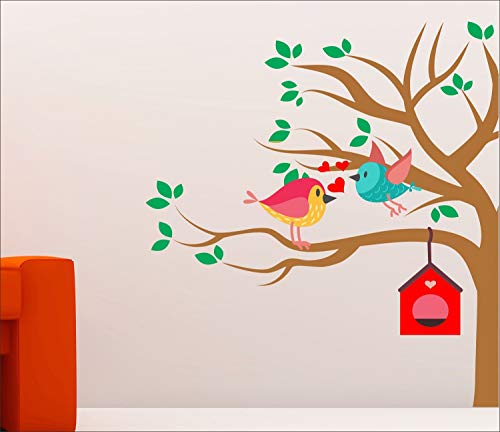 Ghar Kraft Presents Love Birds On Tree Wall Sticker for Living Room, Bedroom, Home (PVC Vinyl, 122 cm x 122 cm, Multicolor) - Home Decor Lo