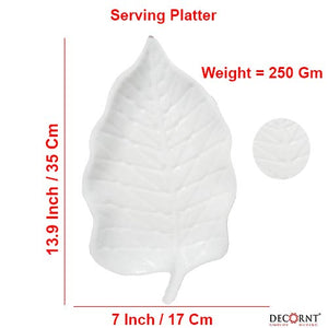 Decornt Serving Platter - Snacks Plate - Made of Acrylic Material – Leaf Shape Platter – Pack of 1 – White Color (Platter Size - Length 14 Inches X Breadth 7 Inches) - Home Decor Lo