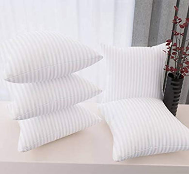 Cloth Fusion Microfiber Satin Striped Small Size Cushion Filler, (12x12) Inches, White- Pack of 5 - Home Decor Lo