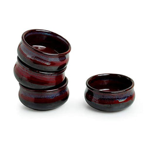 ExclusiveLane 'Blushing Lava' Pickle Serving Ceramic Small Katori Chutney Bowls (80 ML, Small, Set of 4, Black, Crimson & Ombre Blue) - Home Decor Lo
