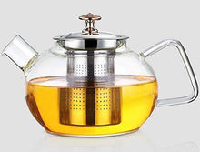 Load image into Gallery viewer, BMG Import Export Heat Resistant Flame Proof Clear Borosilicate Glass Kettle Stove Top Safe Blooming and Loose Tea Pot with Stainless Steel Infuser and Lid , 1000 ml - Home Decor Lo