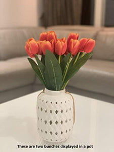 Fourwalls Beautiful Artificial Tulip Flower Bunch for Home décor (38 cm Tall, 9 Heads, Orange) - Home Decor Lo