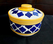 Load image into Gallery viewer, LOTUM Pure Ceramic Blue &amp; Yellow Serving Bowls /Donga Bowls/Casserole Set with Unique Lids for Home Kitchen, Dining Table Serving Ware Storage Containers (Set of 3)/Handmade in India - Home Decor Lo