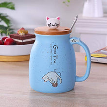 Load image into Gallery viewer, CORAL TREE Lovely Cat Ceramic Cup with Spoon and Lid Coffee Water Milk Mug for Drinkware (Blue) - Home Decor Lo