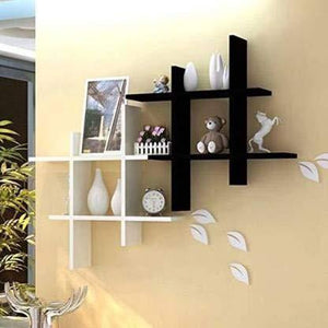 saqib ali wooden handicrafts Wooden MDF-Medium Density Fiber Home Decoration Wall Rack Shelves (4 x 16 x 16 Inches, Black and White) Set of 2 - Home Decor Lo