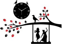 Load image into Gallery viewer, HOME SKILL 3D Acrylic Wall Clock Tree Bird Coffee Cup On Jhula Design for Living Room, Bedroom Wall, Home and Office - Pink Black - Home Decor Lo