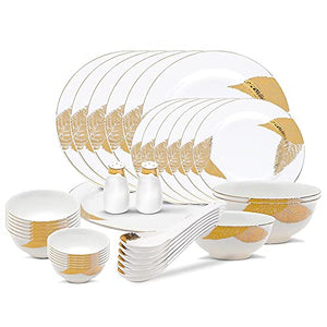 NEVINE Posh Collection Golden Series Light Weight Bone China Dinner Set of 36 Pieces Lighter Thinner Superior Quality |Design 8