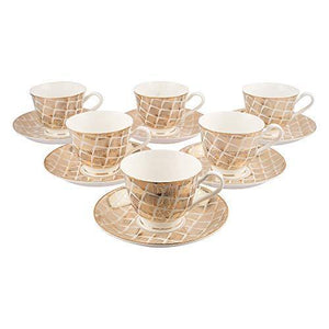 Pearl Engage Fine Tableware Bone China Tea Cups and Saucer Set of 12 Pieces for Home/Office - Home Decor Lo