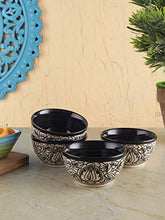 Load image into Gallery viewer, VarEesha Kalamkari Black &amp; White Ceramic Veg Bowls/Katoris Set of Four - Home Decor Lo