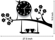 Load image into Gallery viewer, invision1 3D Acrylic Wall Clock Tree Bird Coffee Cup On Jhula Design for Living Room, Bedroom Wall, Home and Office - Black - Home Decor Lo