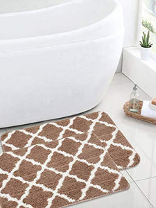 Saral Home Soft Anti Slip Microfiber Bathmat Set of 2Pc -45x70 cm, Beige - Home Decor Lo
