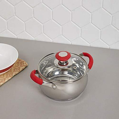 Home Centre Magnus Stainless Steel Sauce Pot with Glass Lid - Red - Home Decor Lo