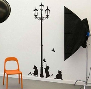 Decals Design 'Ancient Lamp and Cats' Wall Sticker (PVC Vinyl, 90 cm x 30 cm, Black) - Home Decor Lo