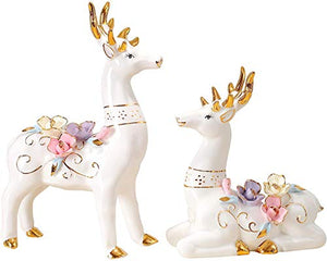 UNIVERSE LIGHTS Ceramic Deer Figurine Fawn Statue Sculpture, Large, White, Set of 2