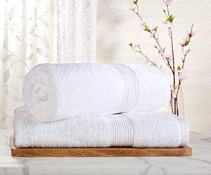Amazon Brand - Solimo 100% Cotton 2 Piece Bath Towel Set, 500 GSM (White) - Home Decor Lo