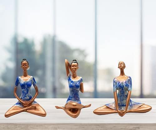 Set of 3 Yoga Posture Lady Statue Figurine for Home Decor Items | Statue for Gift | Handicraft Items in Showpieces & Figurines | Decorative Items for Room in Racks & Shelves-Green - Home Decor Lo