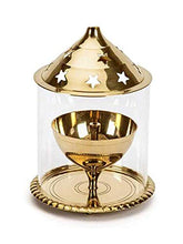 Load image into Gallery viewer, BDMP Akhand Diya Decorative Brass &amp; Glass Oil Lamp,Tea Light Holder Lantern for Durga Pooja &amp; Diwali-Cylinderical Shaped (4 inch) - Home Decor Lo