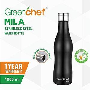 Greenchef Mila Stainless Steel Water Bottle (Black, 1000ml) - Home Decor Lo