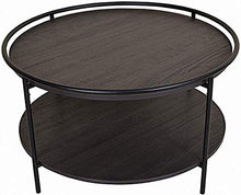 Load image into Gallery viewer, INDIAN DECOR 45389 Round Coffee Tea or Cocktail with Raised Tray Top Edge Tables, 2-Tier Minimalist Style Living Room, Dark Oak/Matte Black - Home Decor Lo