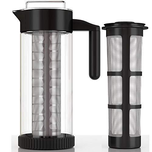 InstaCuppa Borosilicate Glass Infuser Water Pitcher 1300 ML, Idle for Cold Brew Coffee, Fruit Infusion and Iced Tea Pot, Includes Steel & Mesh Infusion Units, Protective Sleeve, Recipes eBook - Home Decor Lo