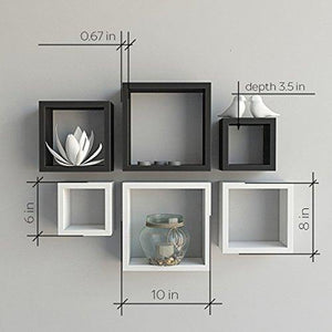 Santosha Decor MDF Wall Shelf Square Shape Floating Wall Shelves (Black and White) - Set of 6 - Home Decor Lo