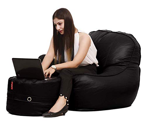 Couchette® Bean Bag XXXL Lounge Chair Bean Bag Cover with Footrest, Without Beans, Black (Without Fillers) - Home Decor Lo