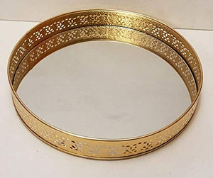GiftingBestWishes Round Metal Laser Cut Platter/Tray/Gift Tray with Glass Base - Home Decor Lo
