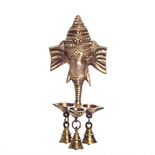 Load image into Gallery viewer, eCraftIndia Ganesh Deepak with Bell Brass Wall Hanging (11 cm x 8 cm x 24 cm, Brown) - Home Decor Lo