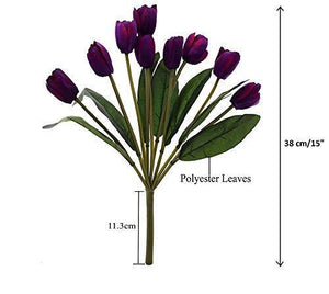 Fourwalls Beautiful Artificial Tulip Flower Bunch For Home Décor (38 Cm Tall, 9 Heads, Purple) - Home Decor Lo
