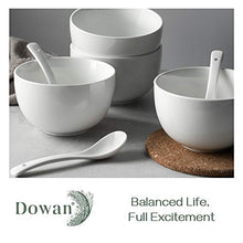 Load image into Gallery viewer, DOWAN Porcelain Bowls, 30 Oz Porcelain Bowl for Cereal, Soup, Ramen, Rice Bowls, Bowl Set of 4, with 4 Spoons, White - Home Decor Lo