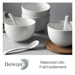 DOWAN Porcelain Bowls, 30 Oz Porcelain Bowl for Cereal, Soup, Ramen, Rice Bowls, Bowl Set of 4, with 4 Spoons, White - Home Decor Lo