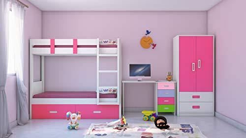 Adona Adonica Kids Room Furniture Set with Right Ladder Bunk Bed, Wardrobe and Desk Barbie Pink - Home Decor Lo