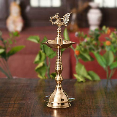 Collectible India Brass Peacock Mahabharat Diya Oil Lamp (Golden, 10.5 X 3.5 Inch) - Home Decor Lo